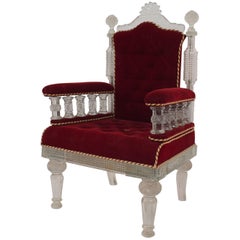 Chaise anglo-indienne en velours rouge et cristal