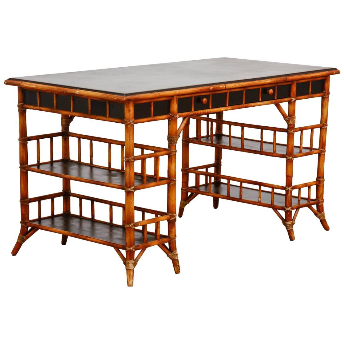 English Chinoiserie Style Bamboo Desk by Milling Road for Baker