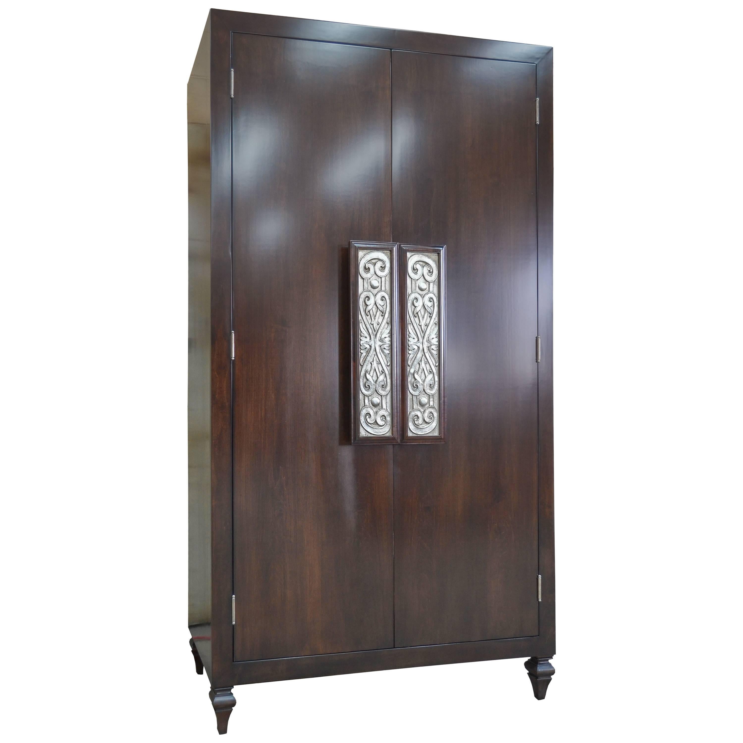 Custom Maple Cabinet with Silver Leaf Door Pulls For Sale