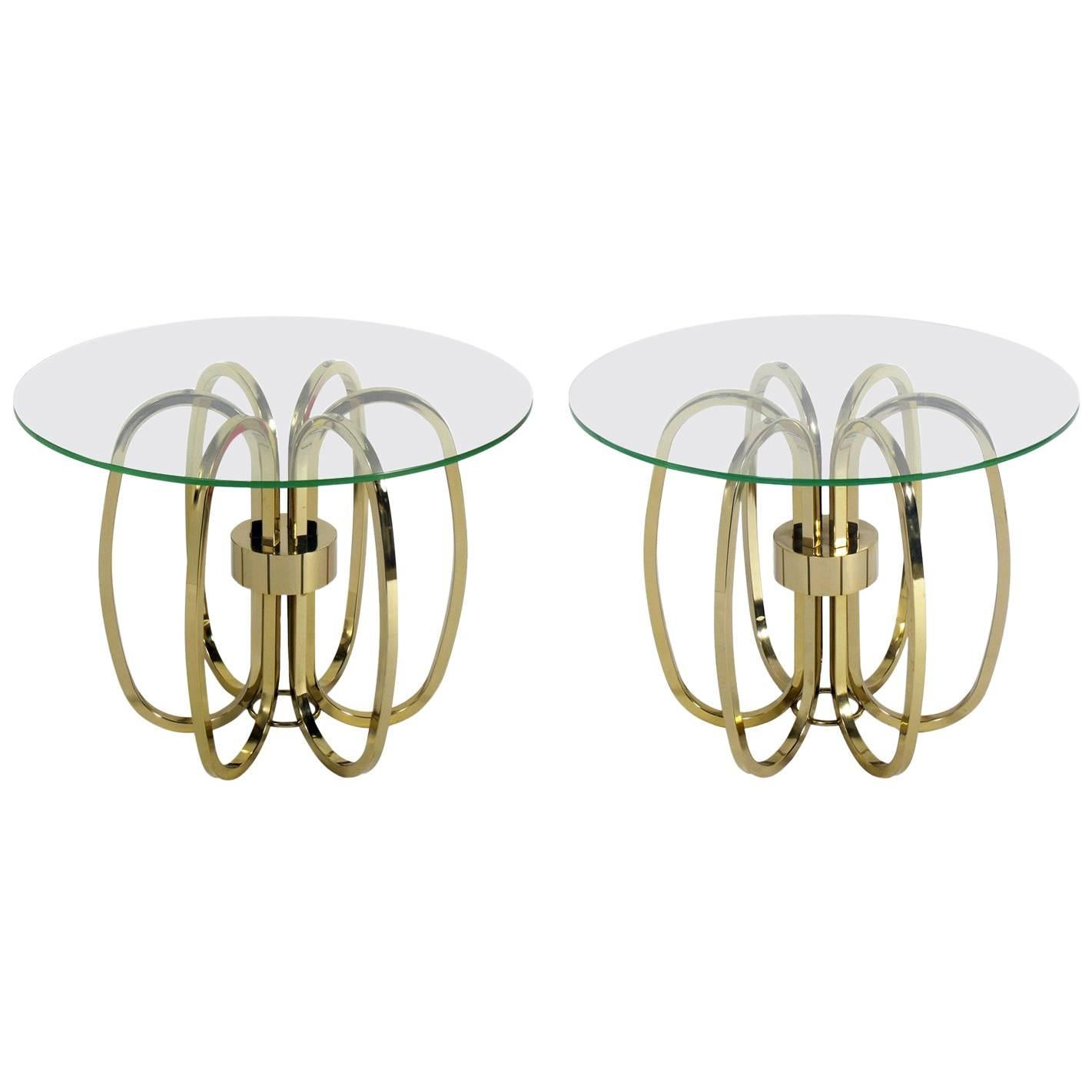 Pair of Sculptural Brass Loop Tables For Sale