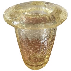 Daum Yellow Cracked Glass Vase