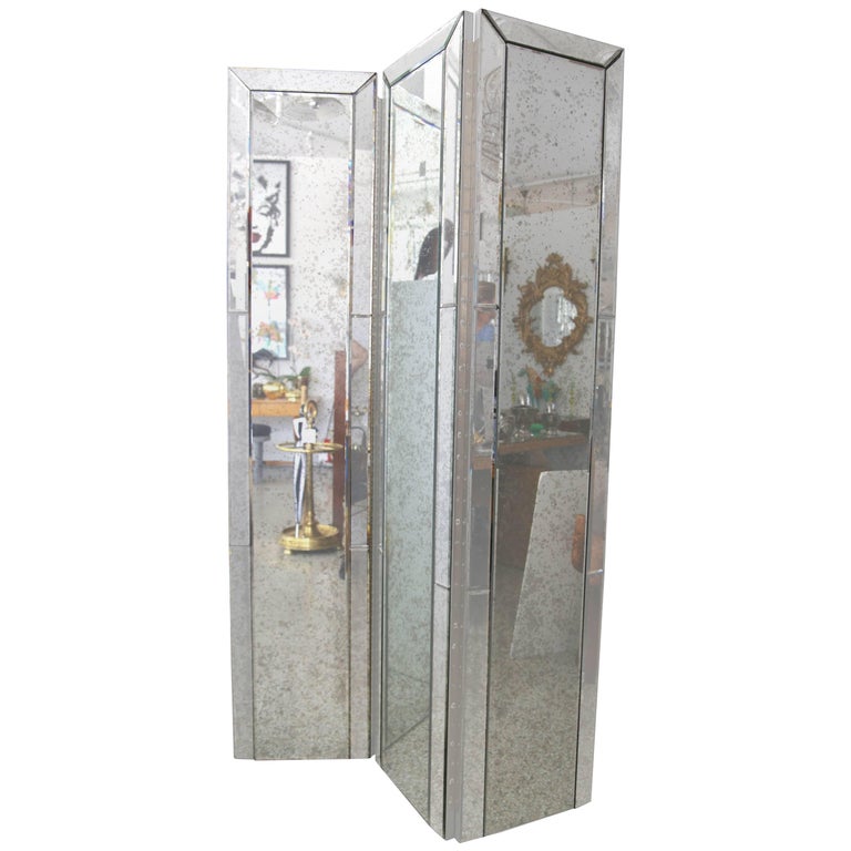 ThreePanel Mirror Folding Screen at 1stDibs folding screen mirror