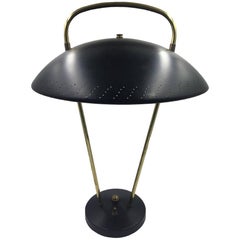 Midcentury Brass Table Lamp with Adjustable Perforated Shade