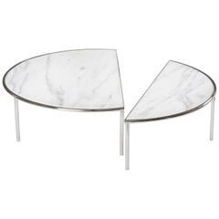 Contemporary Split Center Table by RAIN in Stainless Steel and White Marble