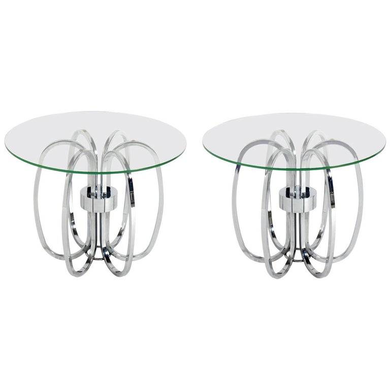 Pair of Sculptural Chrome Loop Tables For Sale at 1stDibs