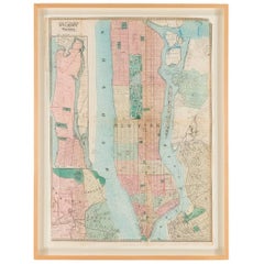 Hand-Colored Antique Map of Manhattan and Parts of Brooklyn, 19th Century