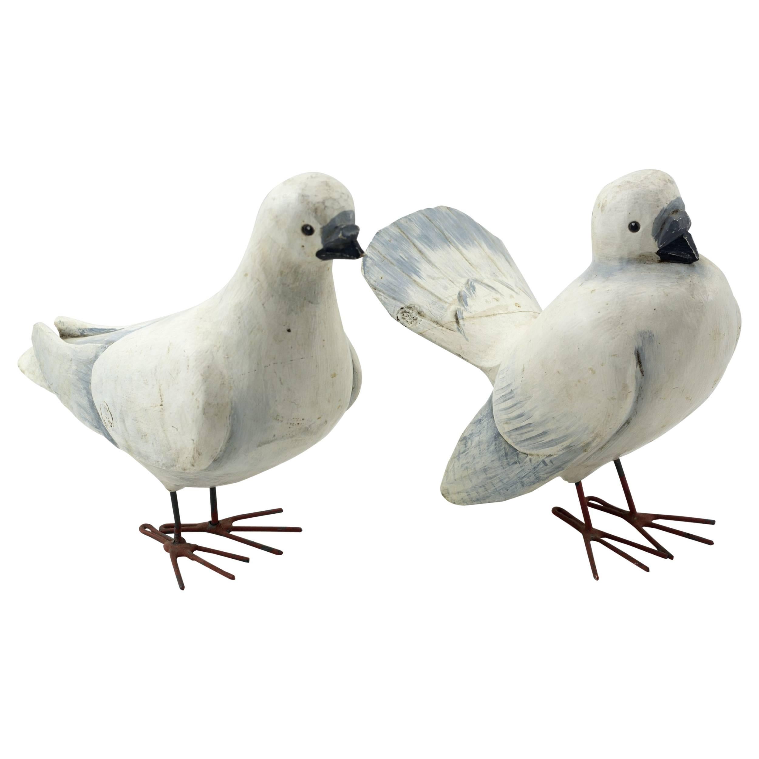 Pair of Folky Carved Doves
