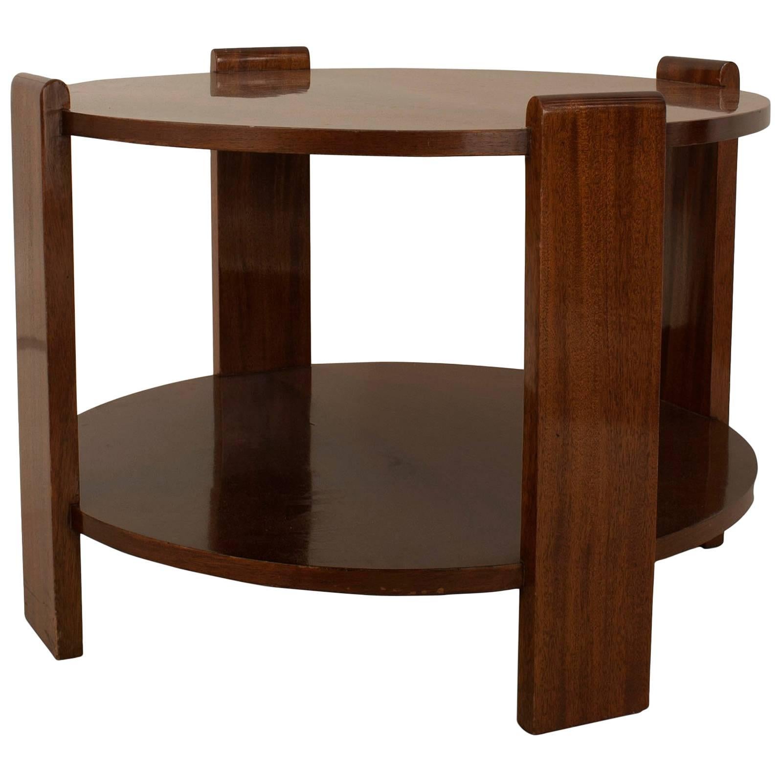 French Art Deco Round Mahogany Coffee Table For Sale