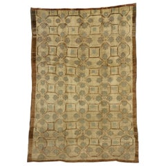 Vintage Turkish Oushak Rug with Art Deco Style and Neutral Colors