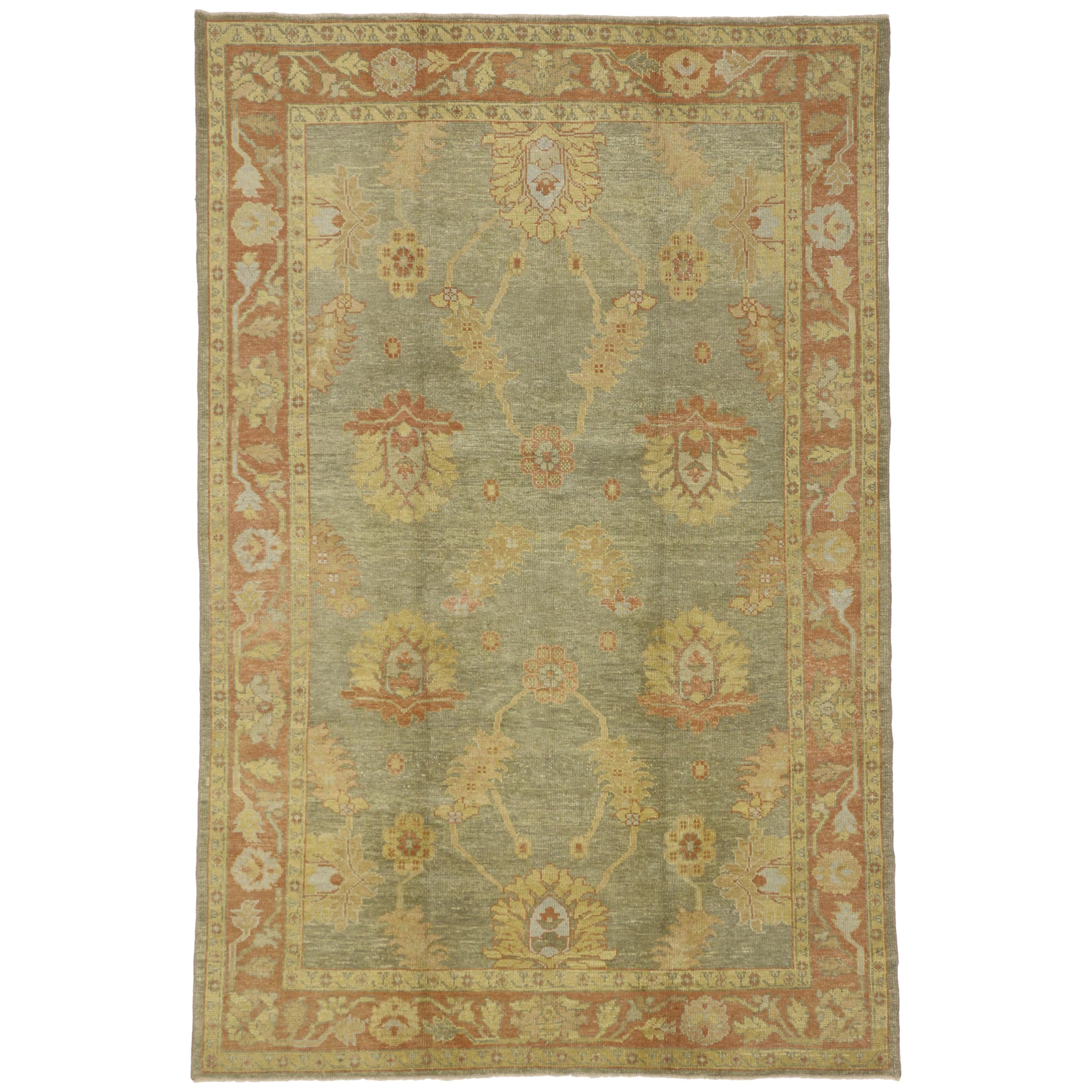 Contemporary Turkish Oushak Rug with English Style For Sale