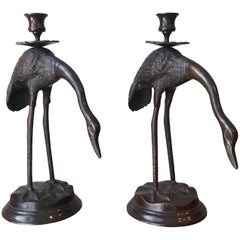 Pair of Bronze Japanese Candlesticks