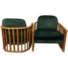 Pair of McGuire Bamboo and Leather Wrap Barrel Chairs