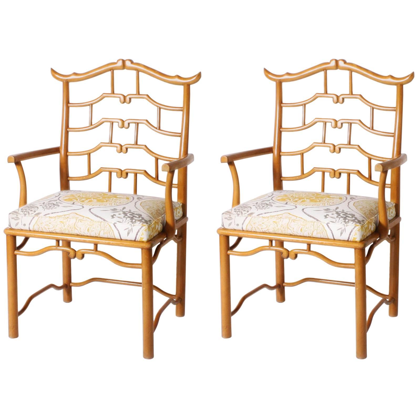 Pair of Upholstered Pagoda Armchairs, circa 1970