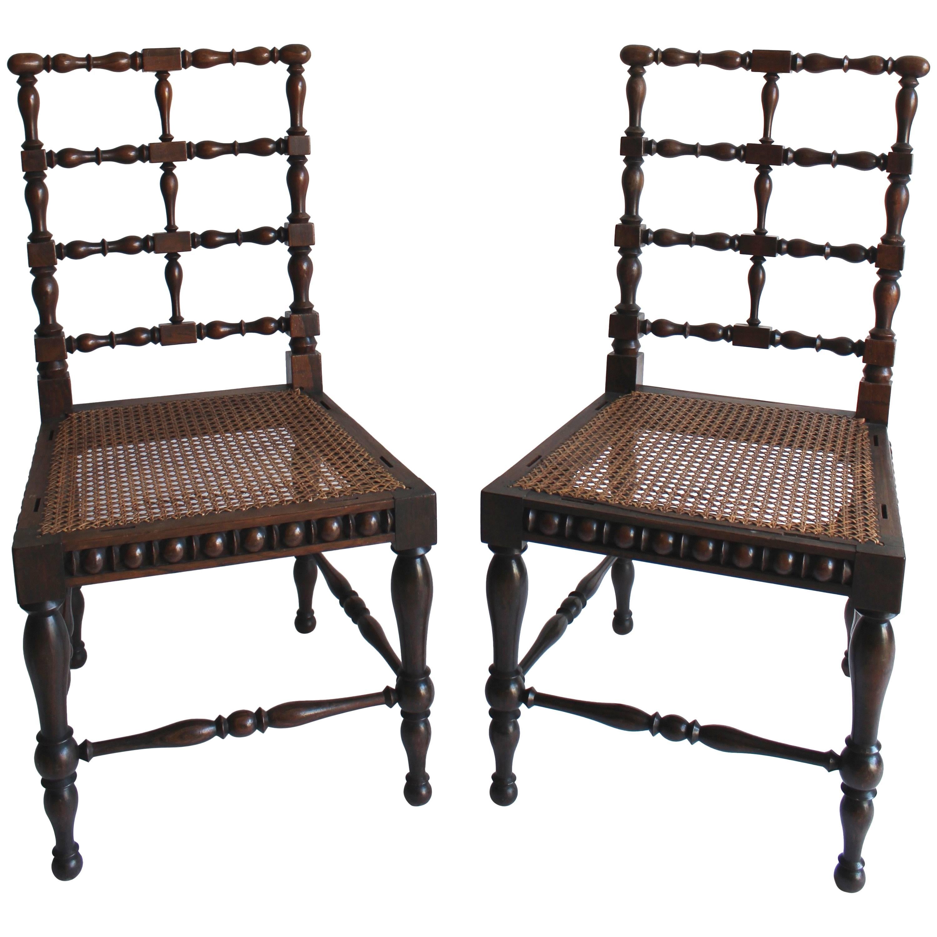 Pair of Late 19th Century Austrian Rosewood Spindle Chairs with Cane Seats