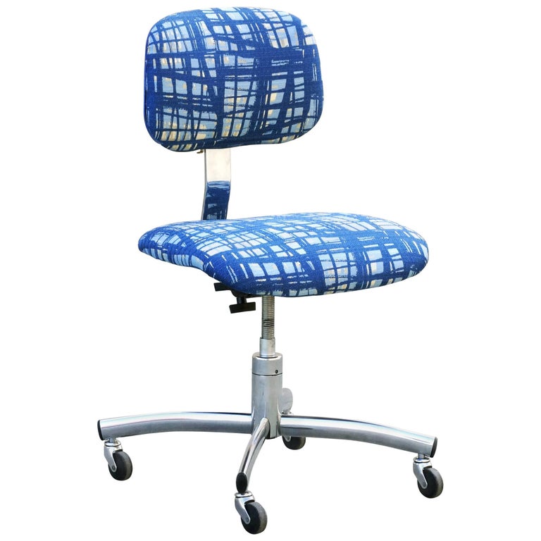 Vintage Chrome Steelcase Task Chair With Abstract Fabric