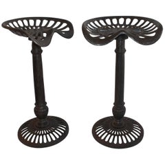 Vintage Pair of Iron Tractor Seat Bar Stools