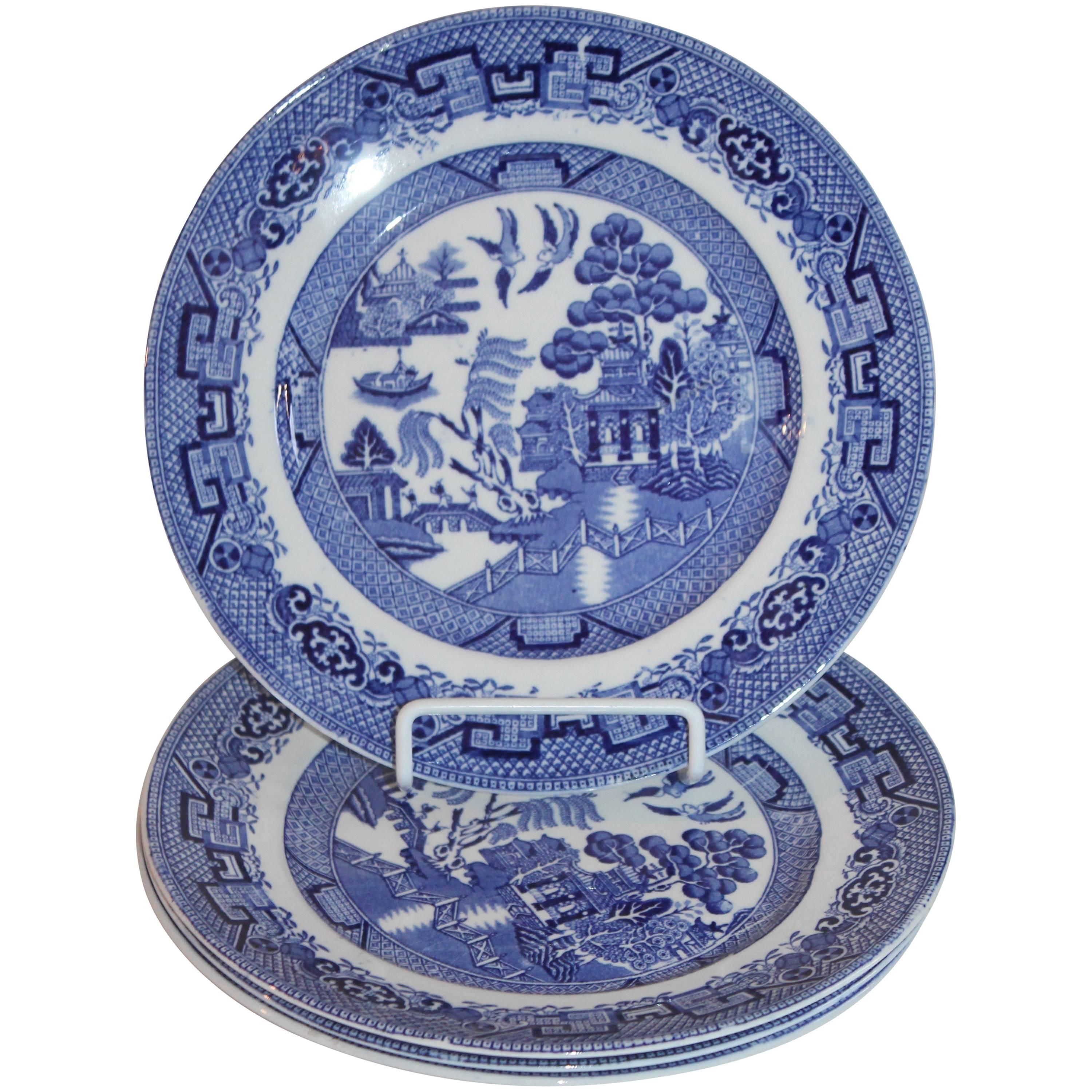 Assiettes en saule bleu du 19ème siècle fabriquées par L. Bamberger and Co. en vente