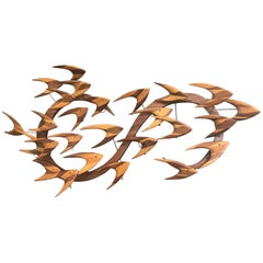 Midcentury Fish School Wall Sculpture