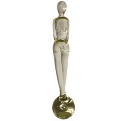 Sleek, Modernist Form Nude Woman Sculpture on Round Glass Base by Murano Glass