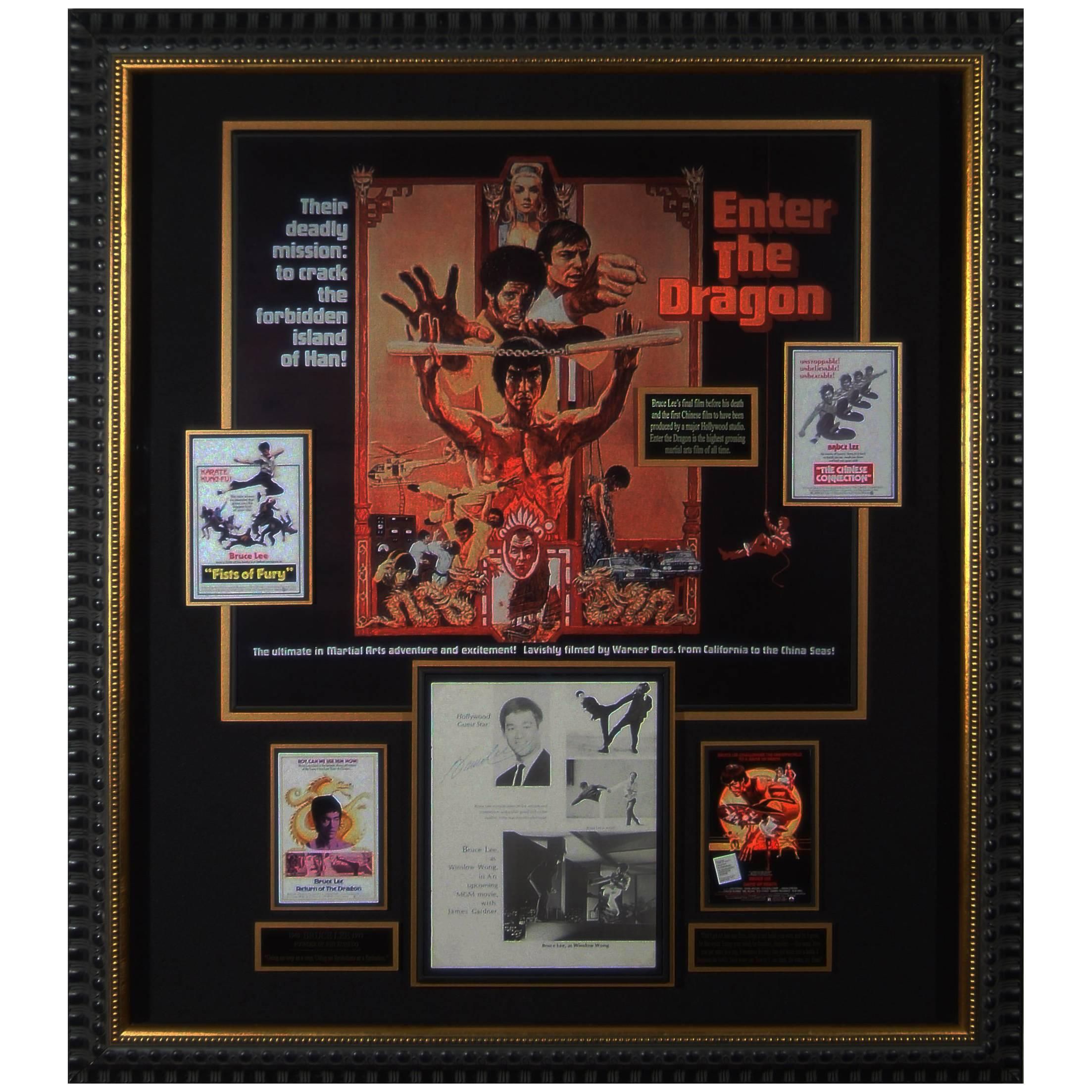 Vintage Bruce Lee Autographed 'Enter The Dragon' Framed Display For Sale