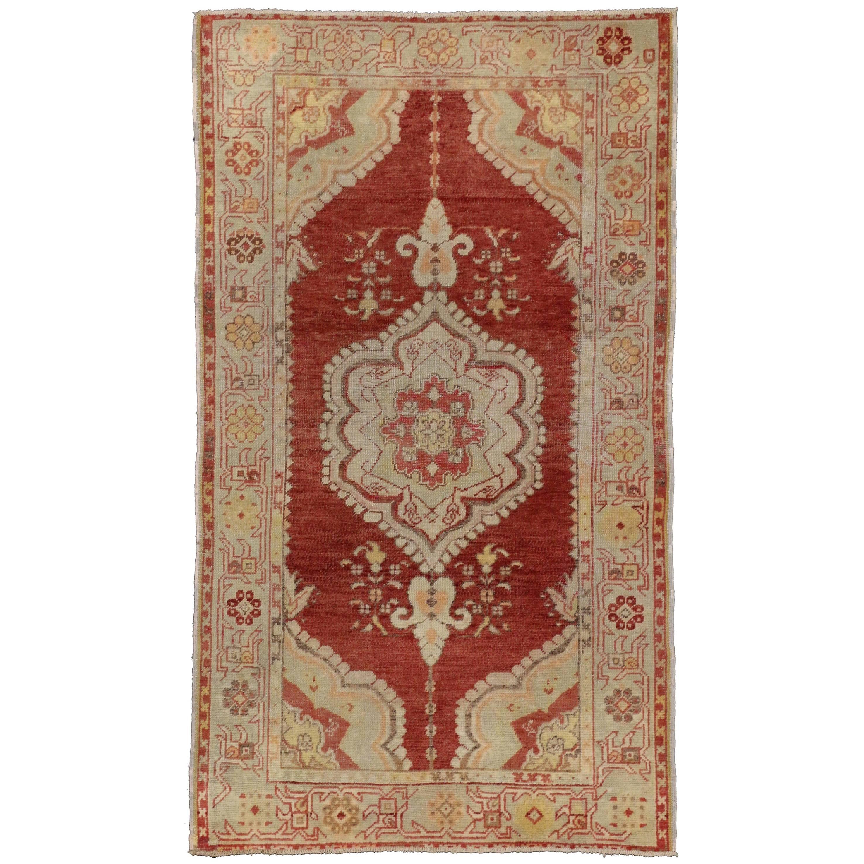 Vintage Turkish Oushak Accent Rug with Modern Rustic Spanish Colonial Style For Sale