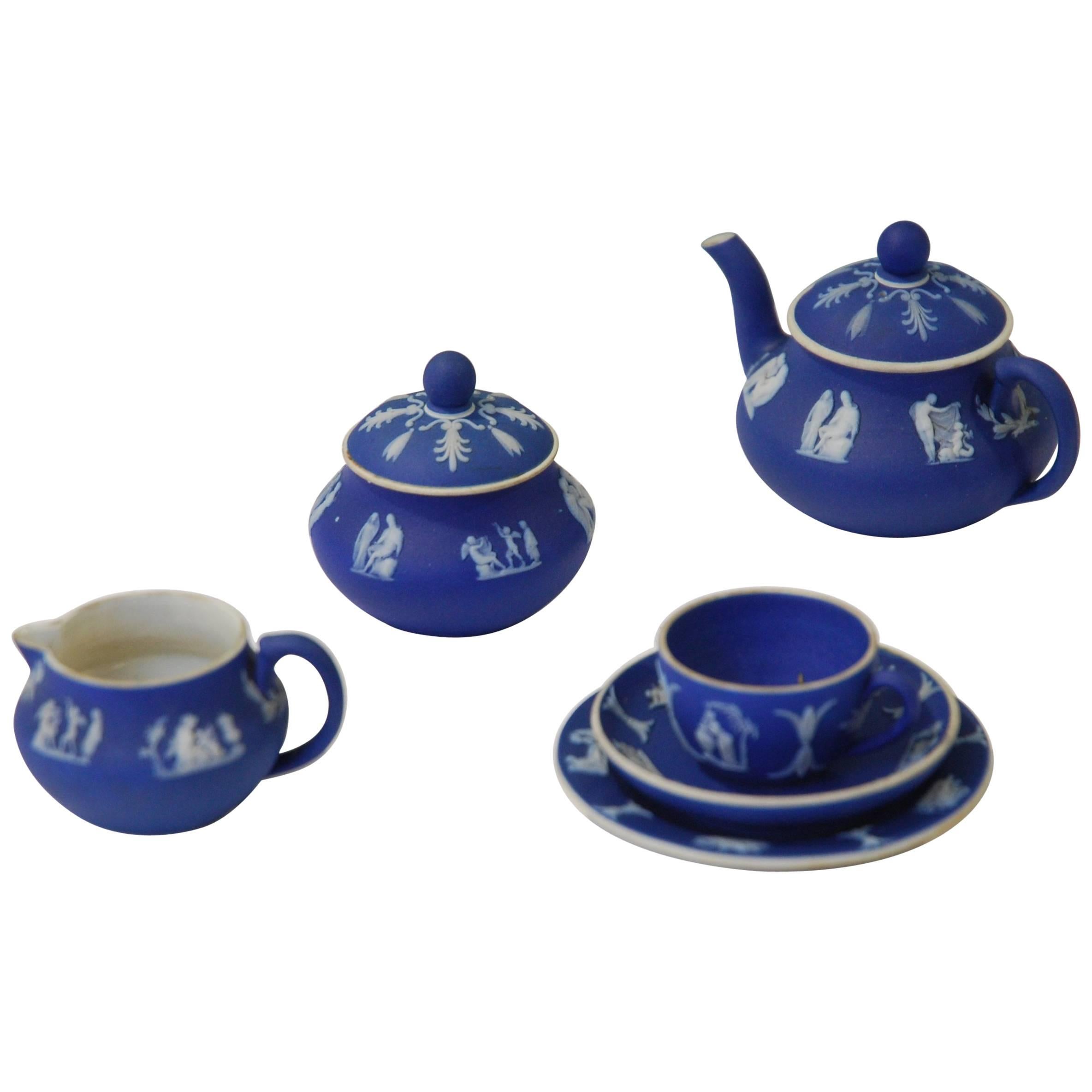 Miniature Teawares, Cabaret Set, Cobalt Jasper, Wedgwood, circa 1900