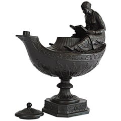 Antique Vestal Lamp in Black Basalt, Wedgwood, circa 1860