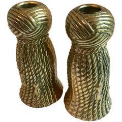 Pair of Carved Brass Tassel Candlesticks