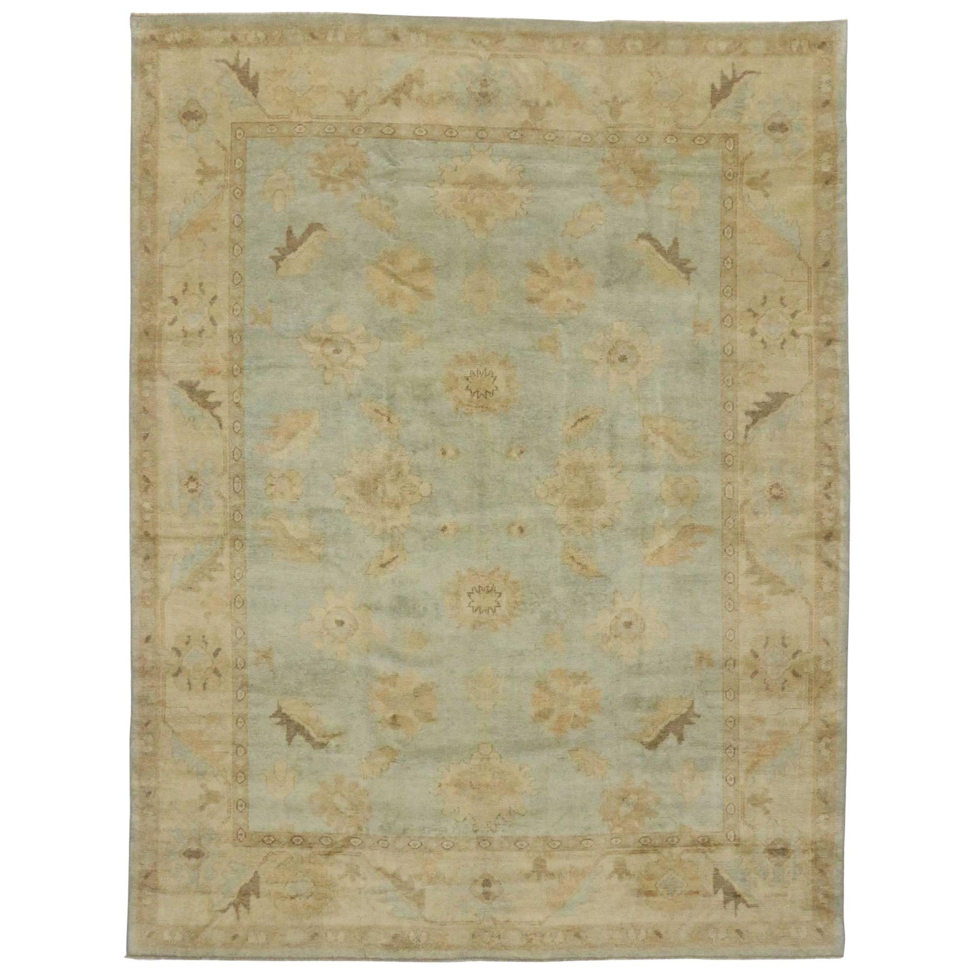 New Contemporary Turkish Oushak Rug with Transitional Style For Sale
