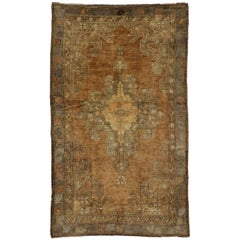 Vintage Turkish Oushak Kars Rug in Warm, Neutral Colors