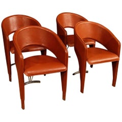Group of Four Italian Design Chairs in Leather and Metal from 20th Century