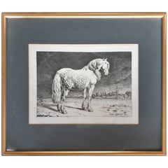 Antique Etching of a Frisian Horse Made After P. Potter circa 1880