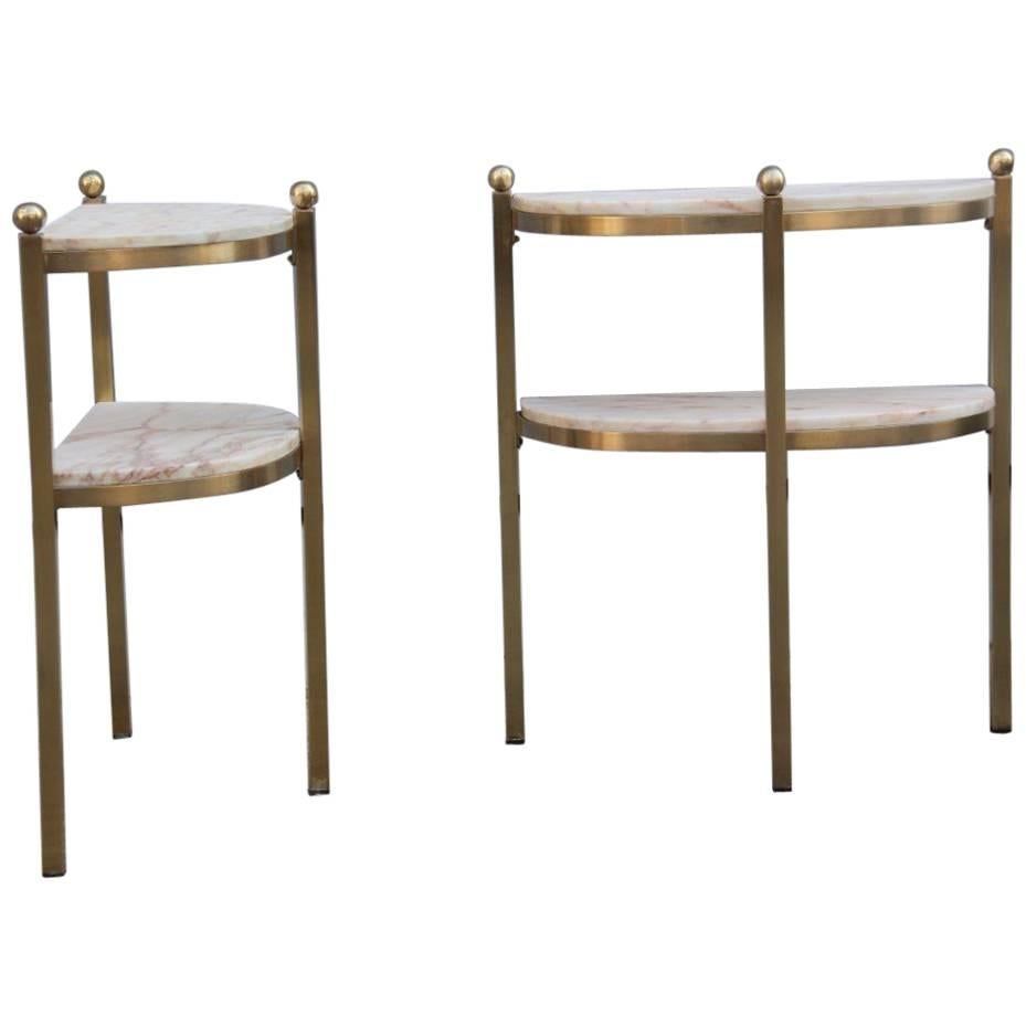 Pair of Brass Bedside Tables and Clear Onyx Luciano Frigerio Attributed