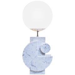 Stunning Table Lamp in Carrara Marble and Opaline