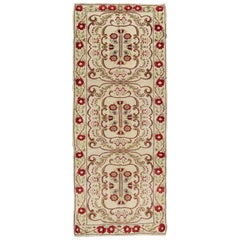 Tapis de couloir turc vintage à motifs floraux déco en crème, rouge et vert