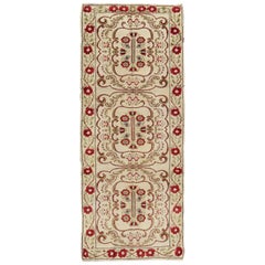 Vintage Turkish Runner with Floral Deco Design in Cream and Red and Green