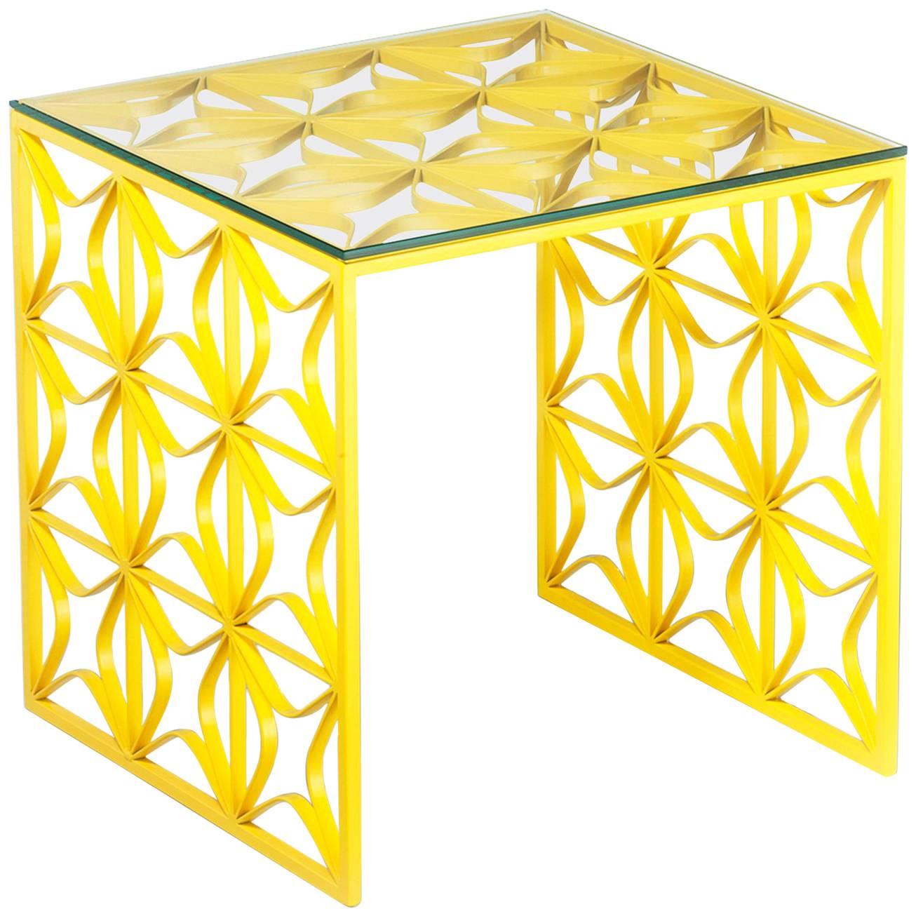 São Cristóvão Brazilian Contemporary Graphic Pattern Cut Metal and Side Table