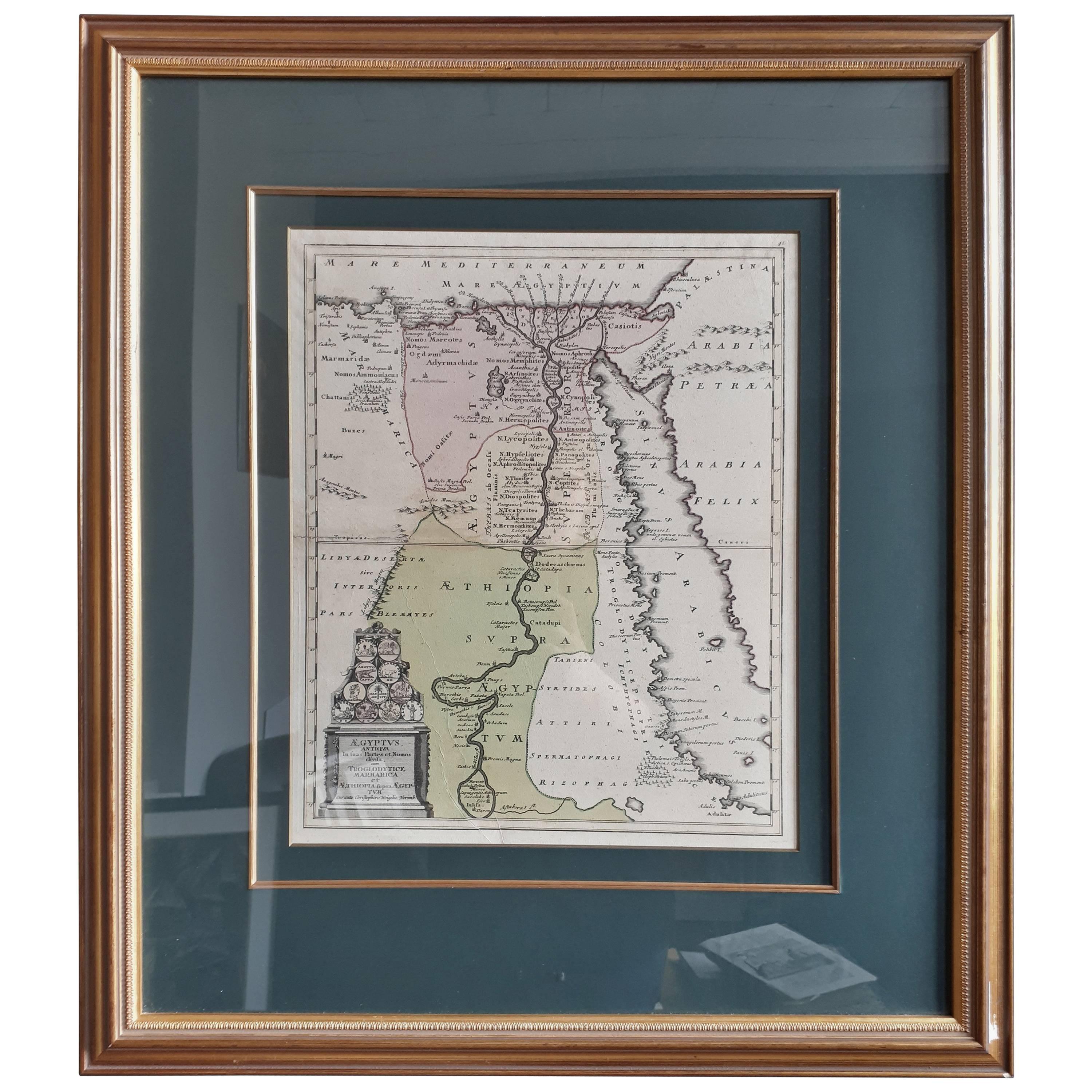 Original Antique Map of Egypt in Frame by C. Weigel, circa 1720 For Sale