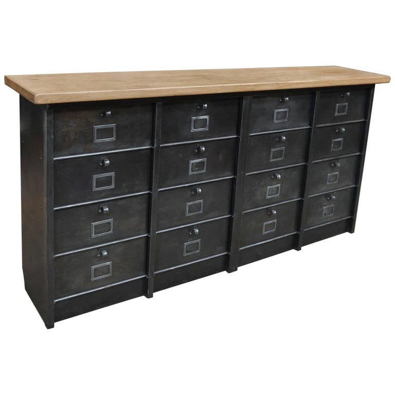 Roneo Iron Clapet Cabinet With Solid Oak Top At 1stdibs