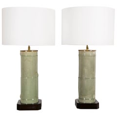 Pair of Large Cylindrical Céladon Lamps