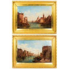 Antica coppia di dipinti a olio Canal Grande Venezia Alfred Pollentine, XIX secolo