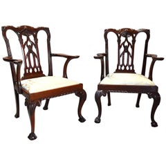 Antique Pair of Fine Quality 19th Century Mahogany Chippendale Style Armchairs
