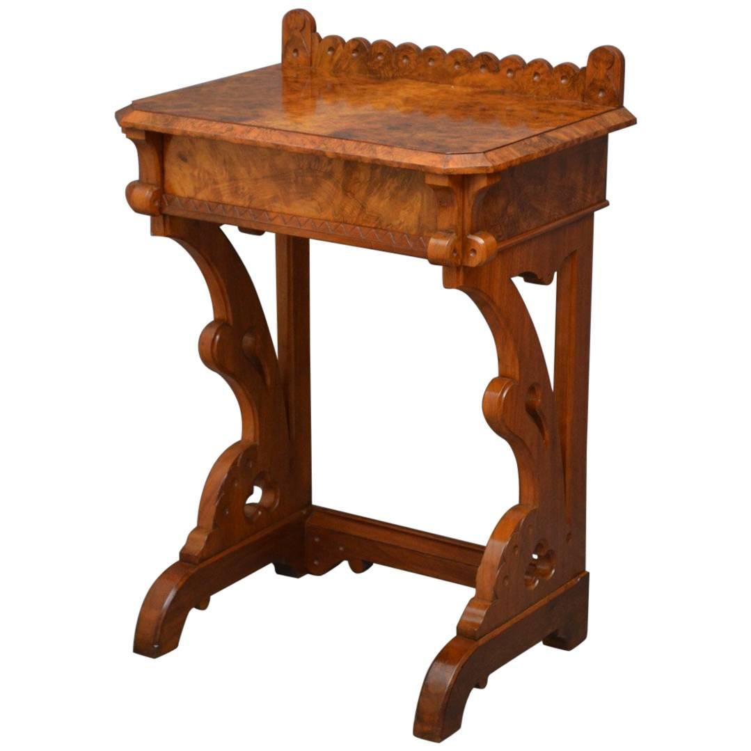 Stylish Gothic Revival Burr Walnut Console Table For Sale