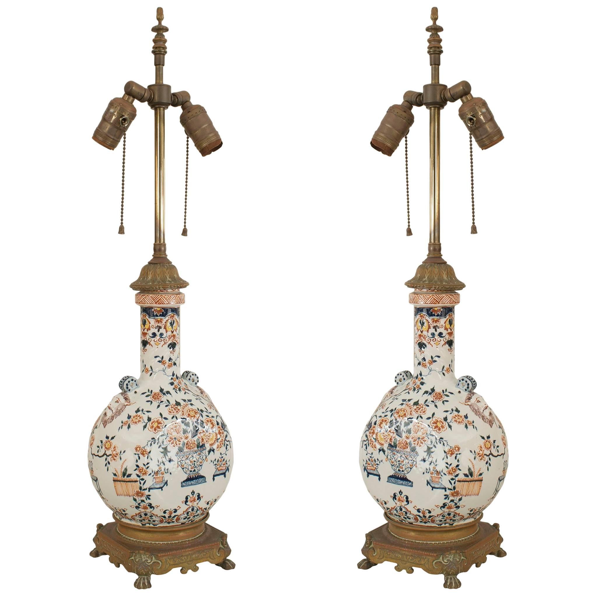 Pair of English Victorian Porcelain Table Lamps