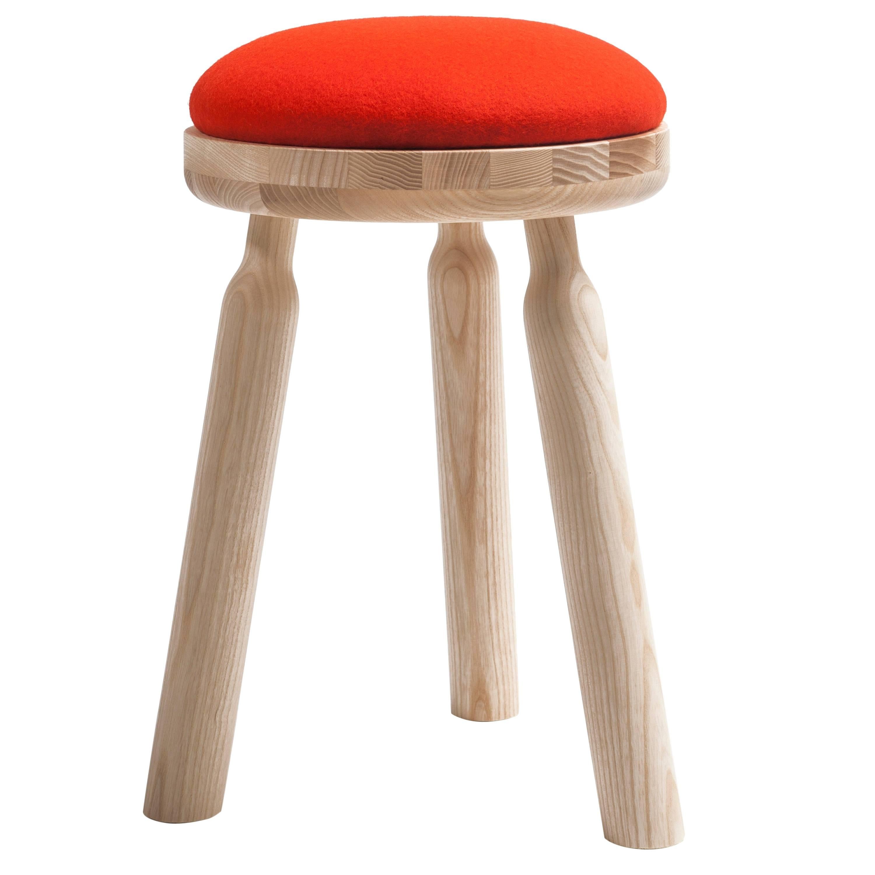 Ninna Stool by Carlo Contin with Ashwood and Wool Fabrics For Sale