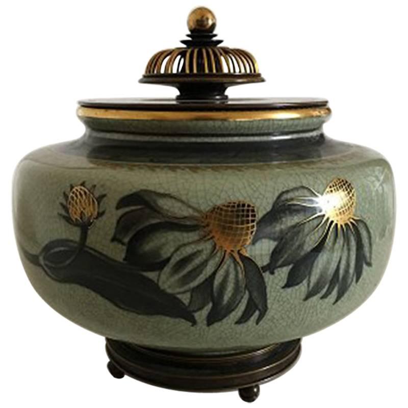Royal Copenhagen Vase with Bronze Lid and Stand by Knud Andersen For Sale