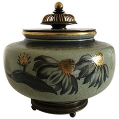 Royal Copenhagen Vase with Bronze Lid and Stand by Knud Andersen
