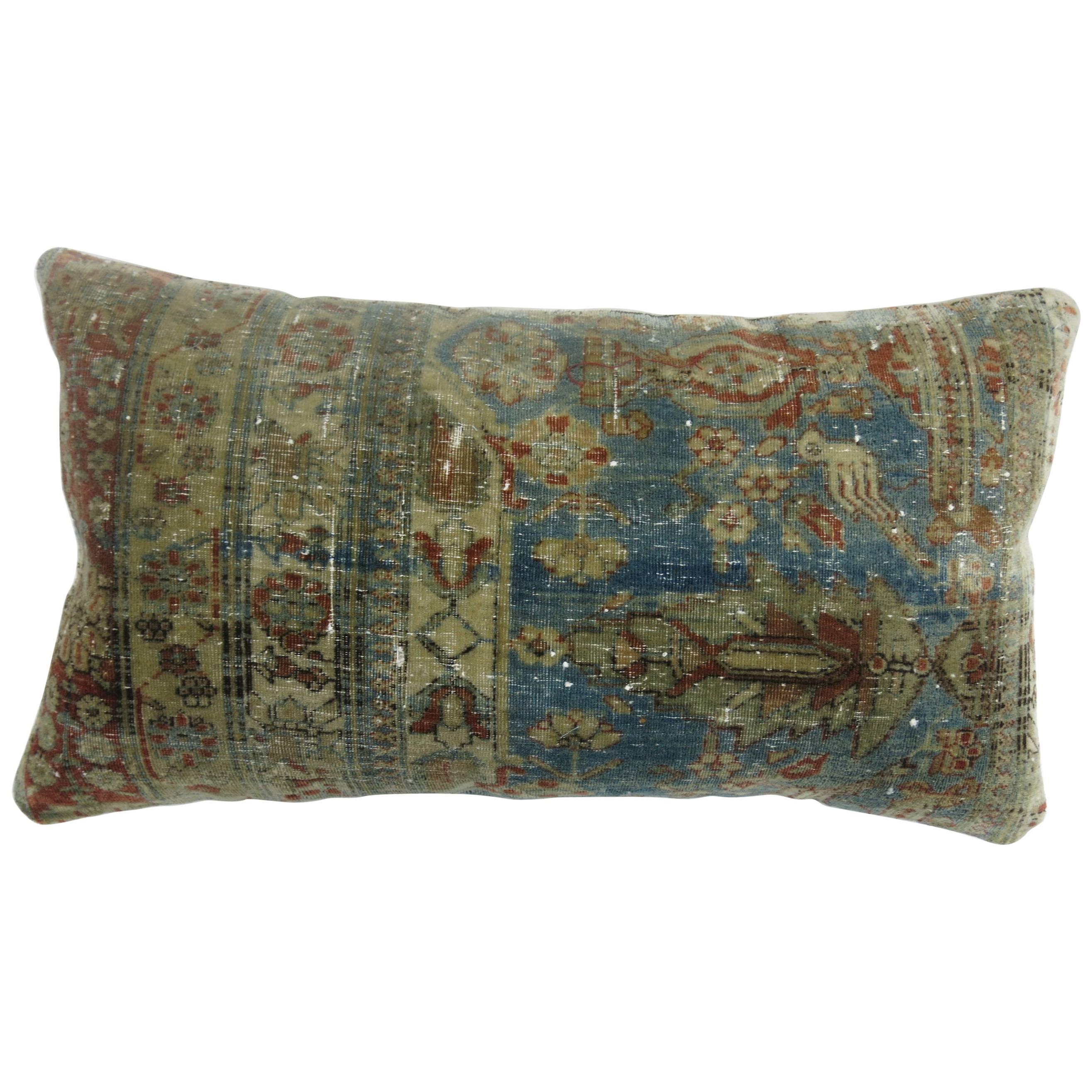 Superfine Mohtasham Kashan Persian Rug Bolster Pillow For Sale