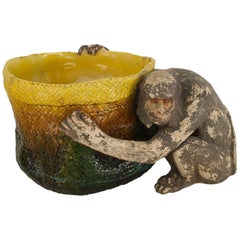 English Victorian Majolica Porcelain Monkey Pot
