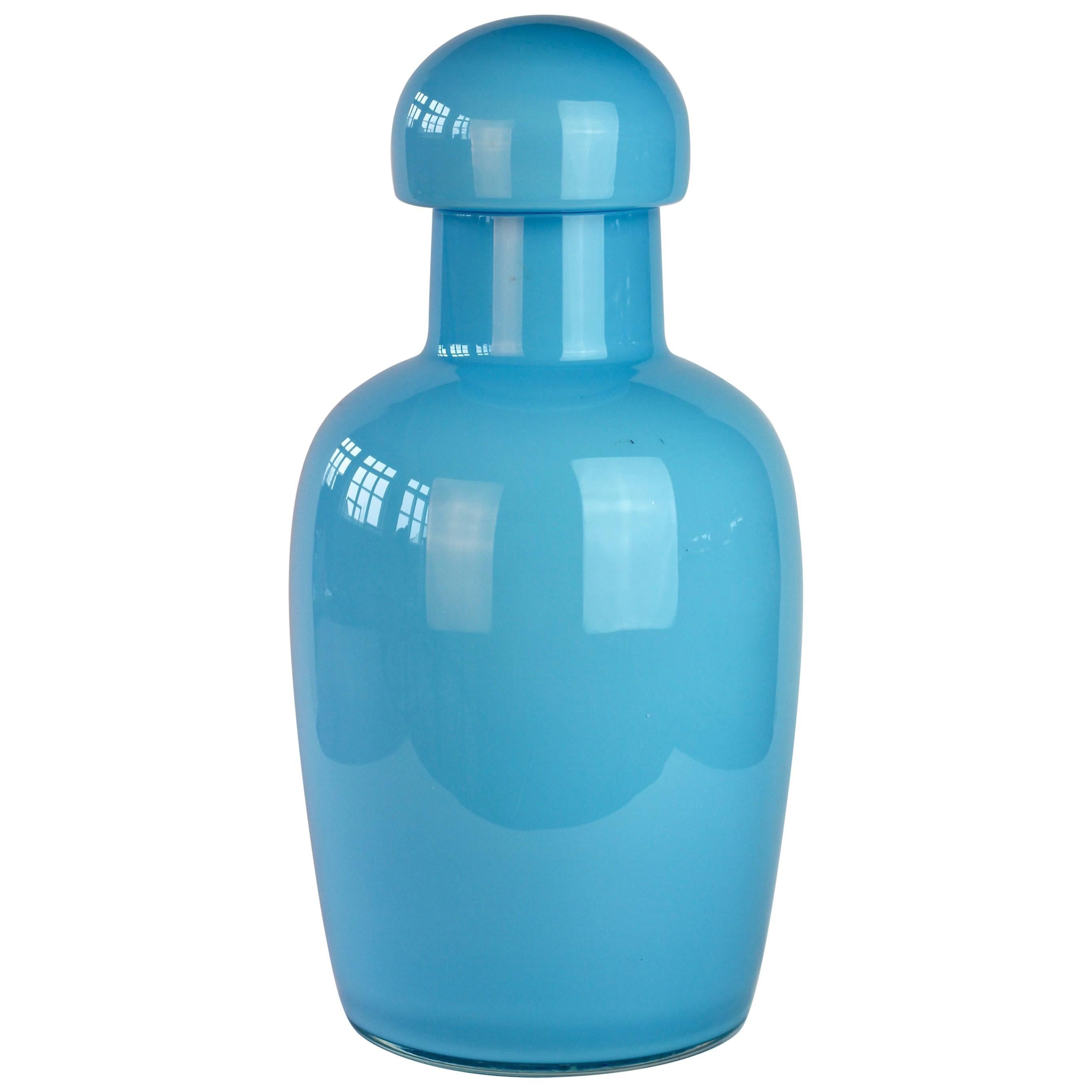 Grande urne, vase ou jarre italien en verre de Murano bleu vintage de Cenedese